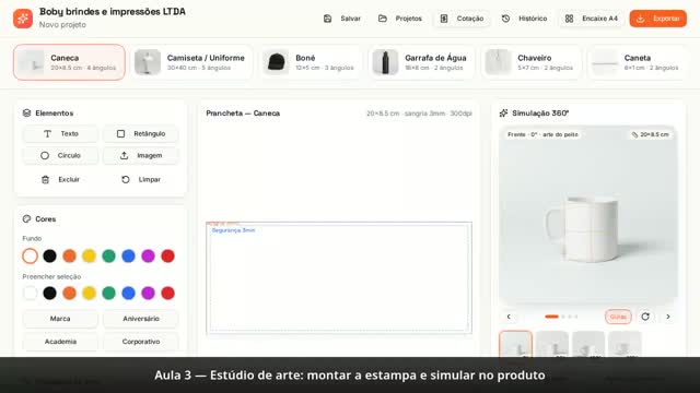 Prévia da aula 3: Aula 3 — Estúdio de arte, medidas e encaixe A4