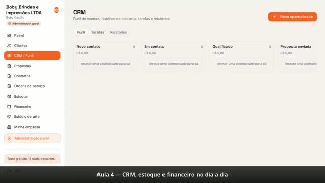 Prévia da aula 4: Aula 4 — CRM, estoque e financeiro